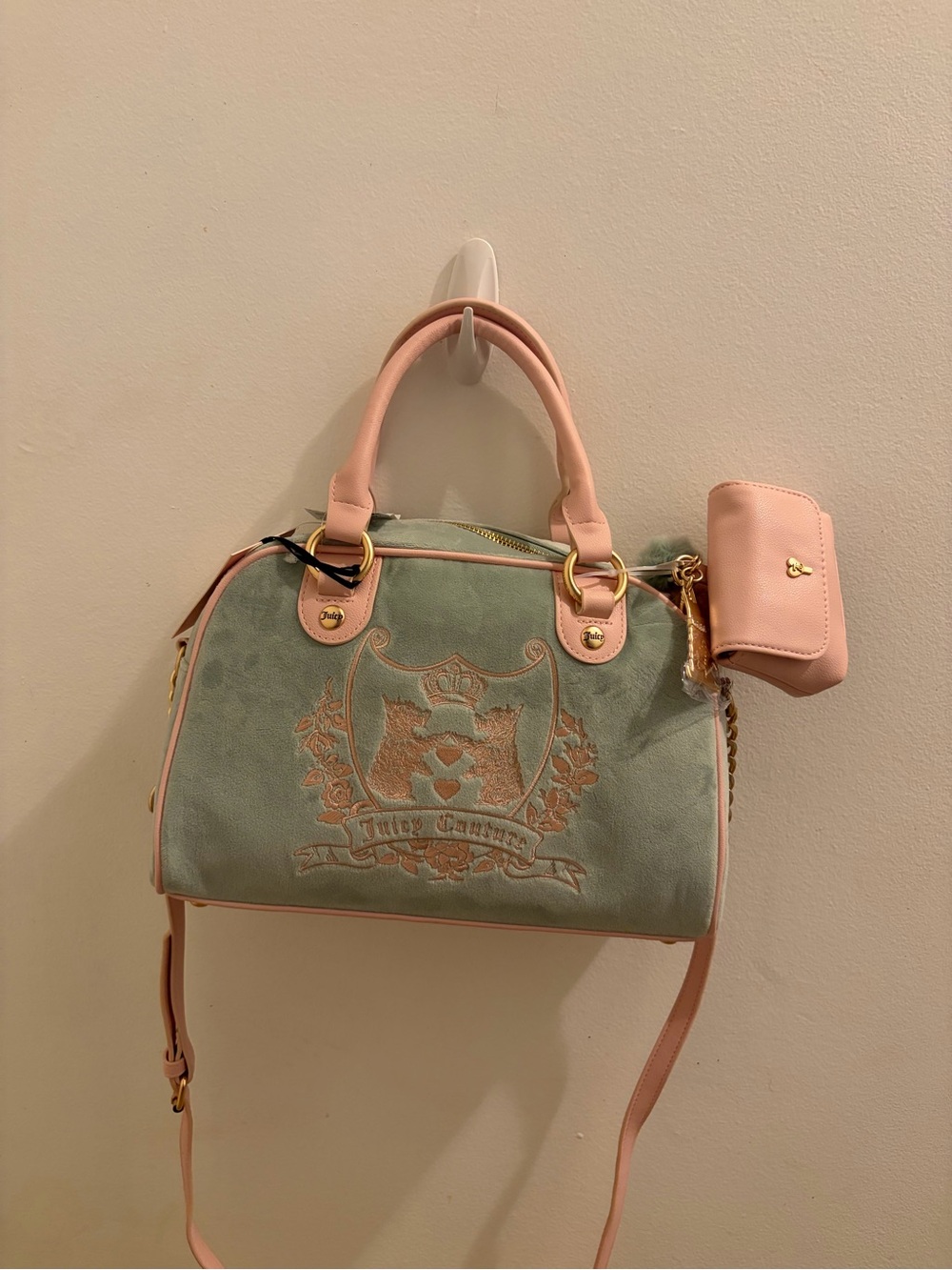 Juicy Couture Sage Green and Pink Satchel Handbag